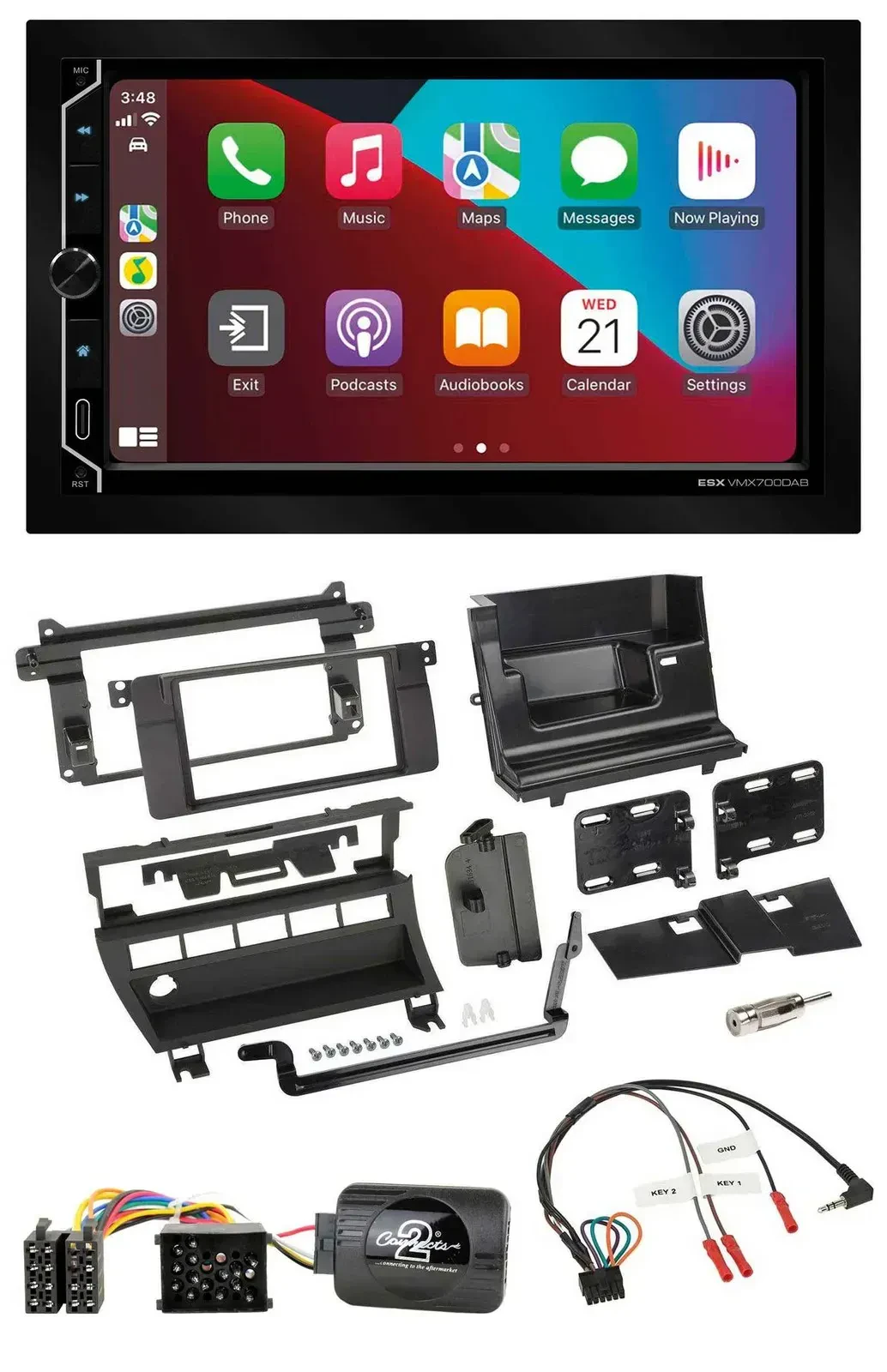 Автомагнитола ESX 2DIN DAB, USB, Bluetooth, поддержка управления с руля для BMW 3 Series (1999–2006)
