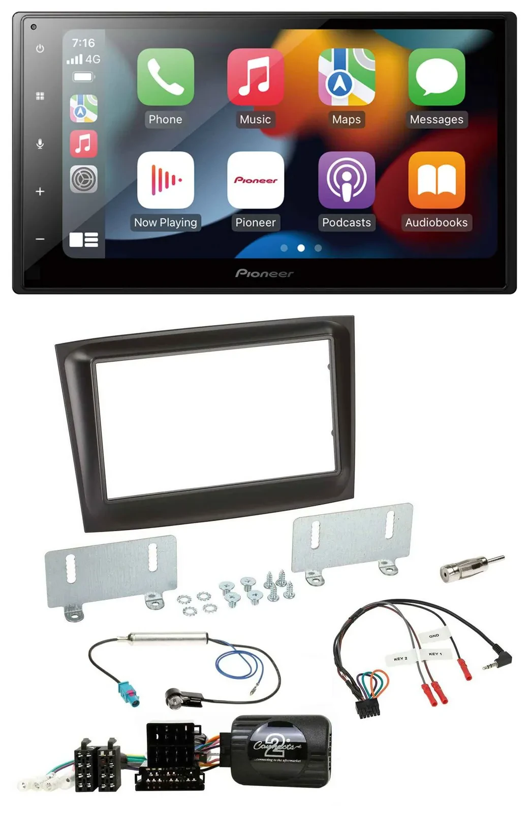 Pioneer DAB Bluetooth 2DIN USB Lenkrad Autoradio für Fiat Doblo ISO Can-Bus ab 1