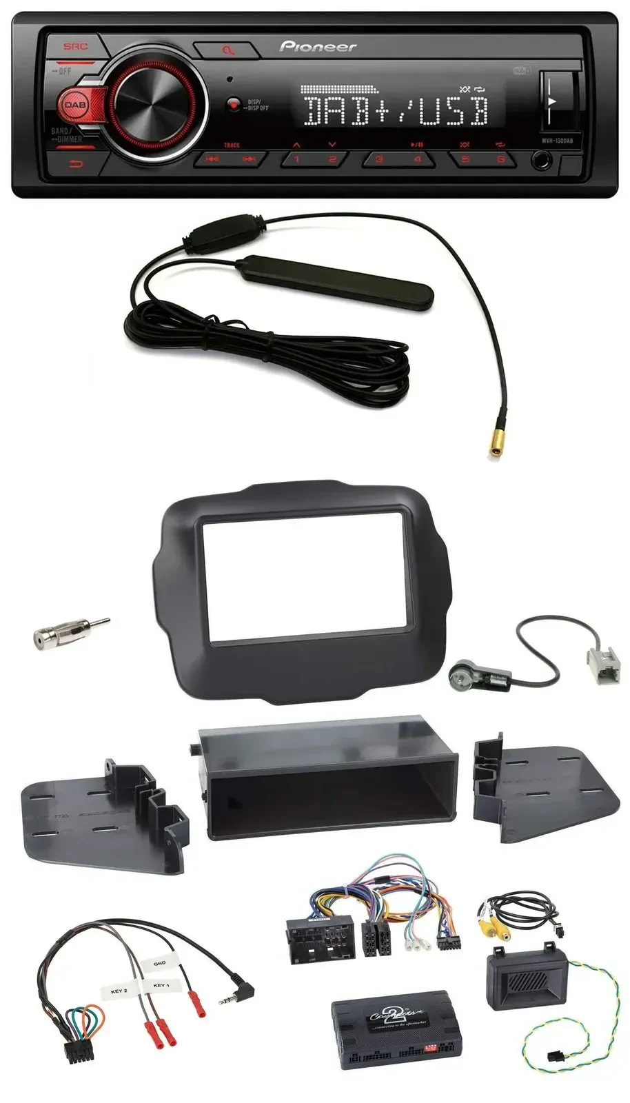 Автомагнитола для Jeep Renegade (с 2015) Pioneer 1DIN, MP3, DAB, USB, поддержка кнопок на руле