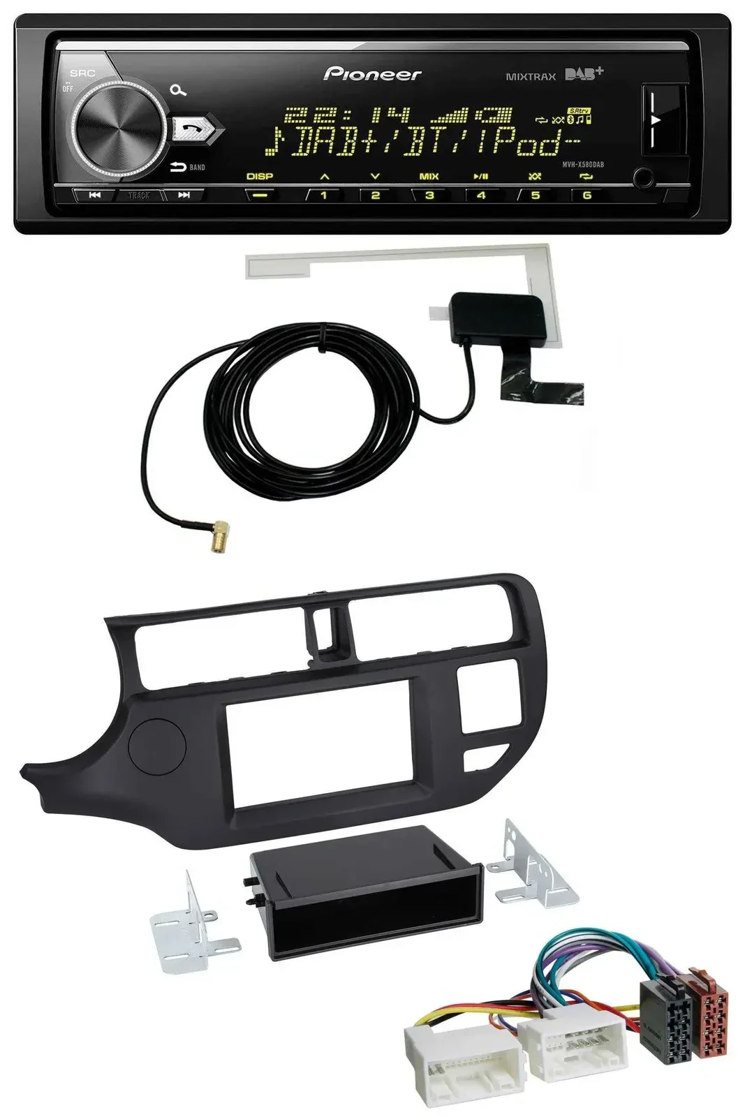 Автомагнитола для Kia Rio (UB 2011–2014) Pioneer Bluetooth, DAB, USB, MP3, черная