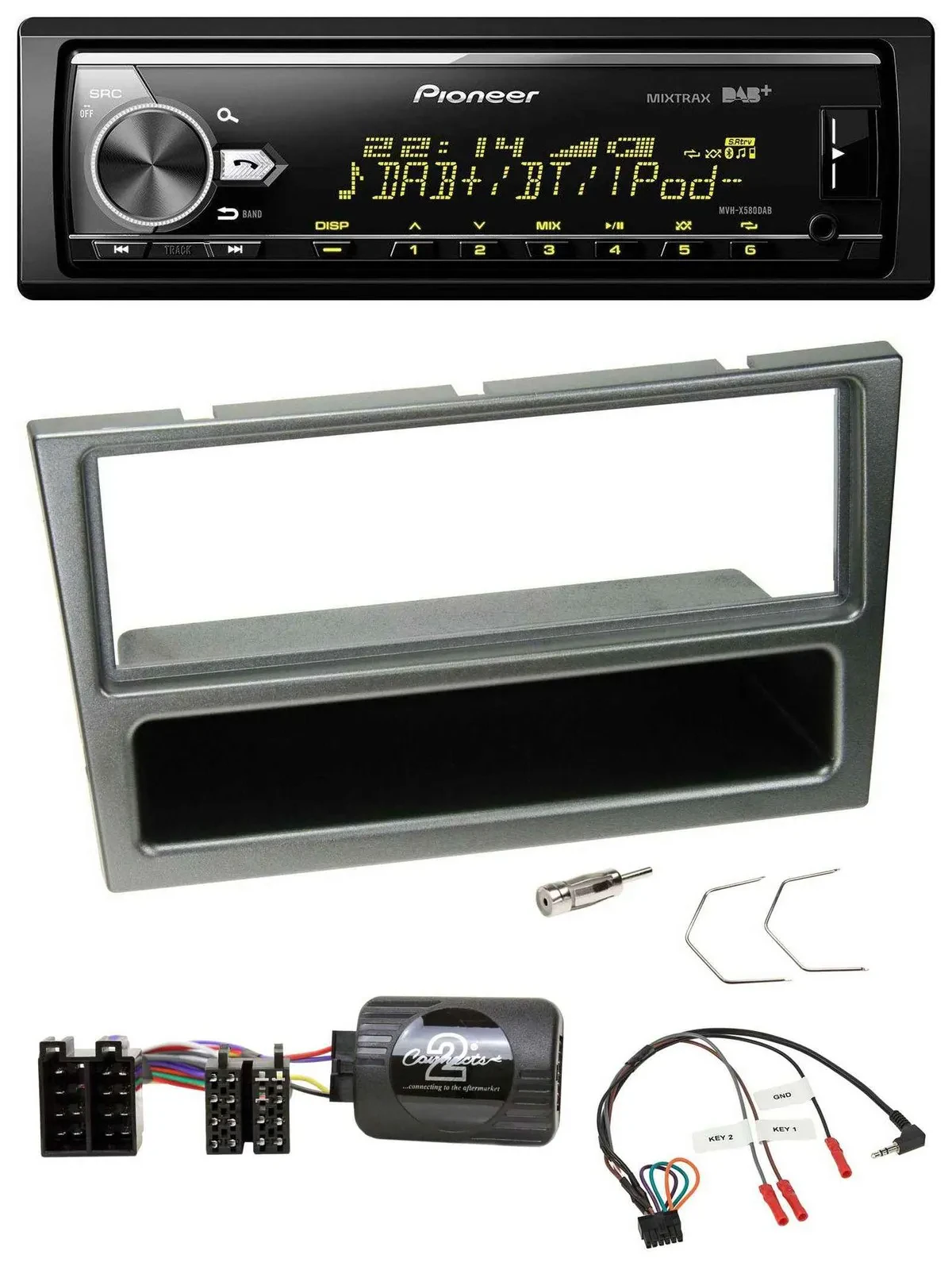 Pioneer Bluetooth USB DAB Lenkrad Autoradio für Opel Corsa C 00-04 aluminium