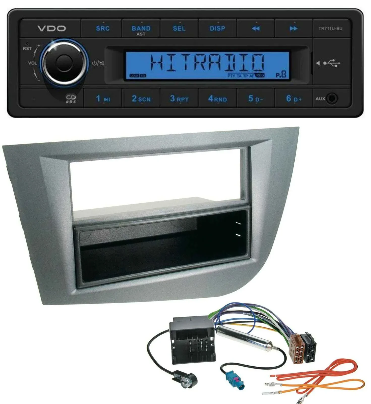 VDO AUX 1DIN MP3 USB Autoradio für Seat Leon ab 05 dunkelgrau metallic