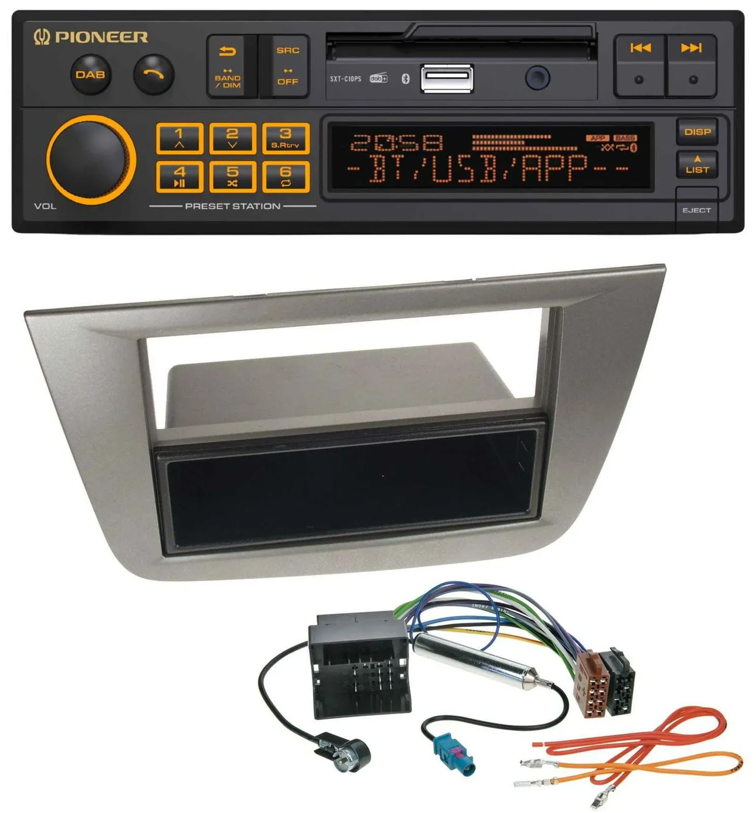 Автомагнитола Pioneer DAB, MP3, USB, Bluetooth для Seat Altea/Toledo (с 2005), цвет антрацит