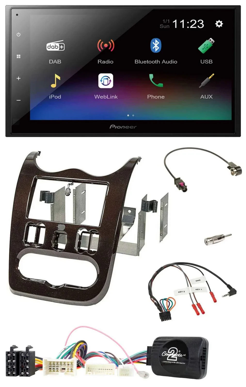 Автомагнитола Pioneer 2DIN USB Bluetooth DAB для Dacia (с 2012), тёмно-коричневый