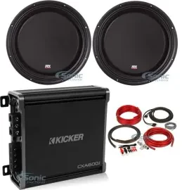 MTX 3512-04S 12" Shallow Slim Subwoofers + Kicker Mono Amplifier + Amp Kit