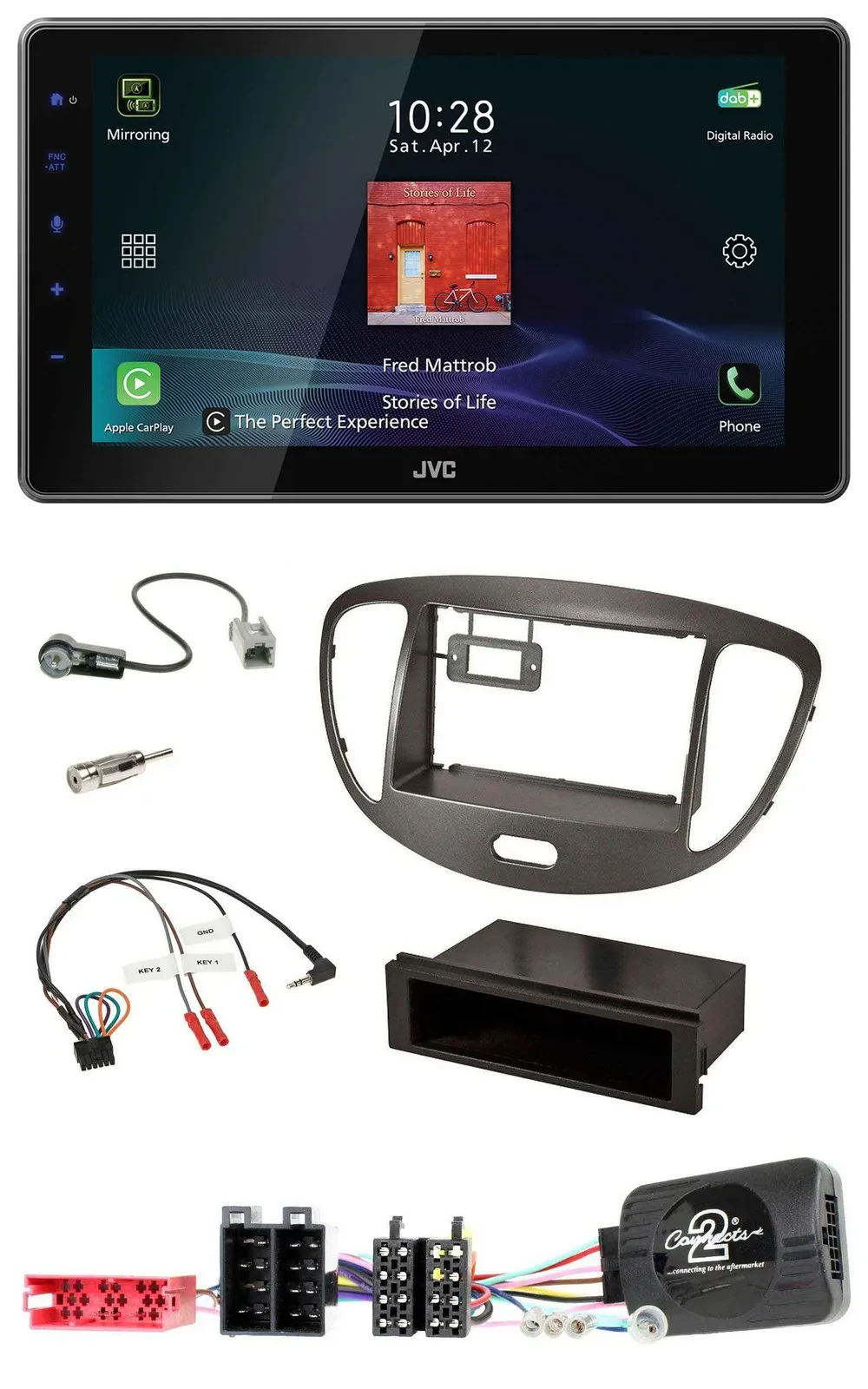 JVC DAB Lenkrad Bluetooth USB Autoradio für Hyundai i10 ISO 2009-13 dunkelsilber