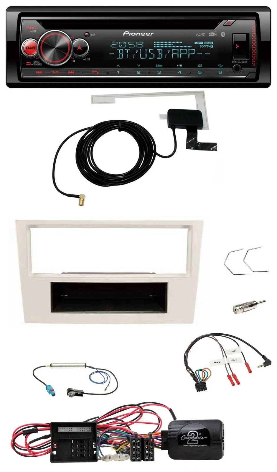 Автомагнитола для Opel Corsa D Pioneer DAB, CD, USB, Bluetooth, с управлением на руле, перламутрово-белая, 2009–2014