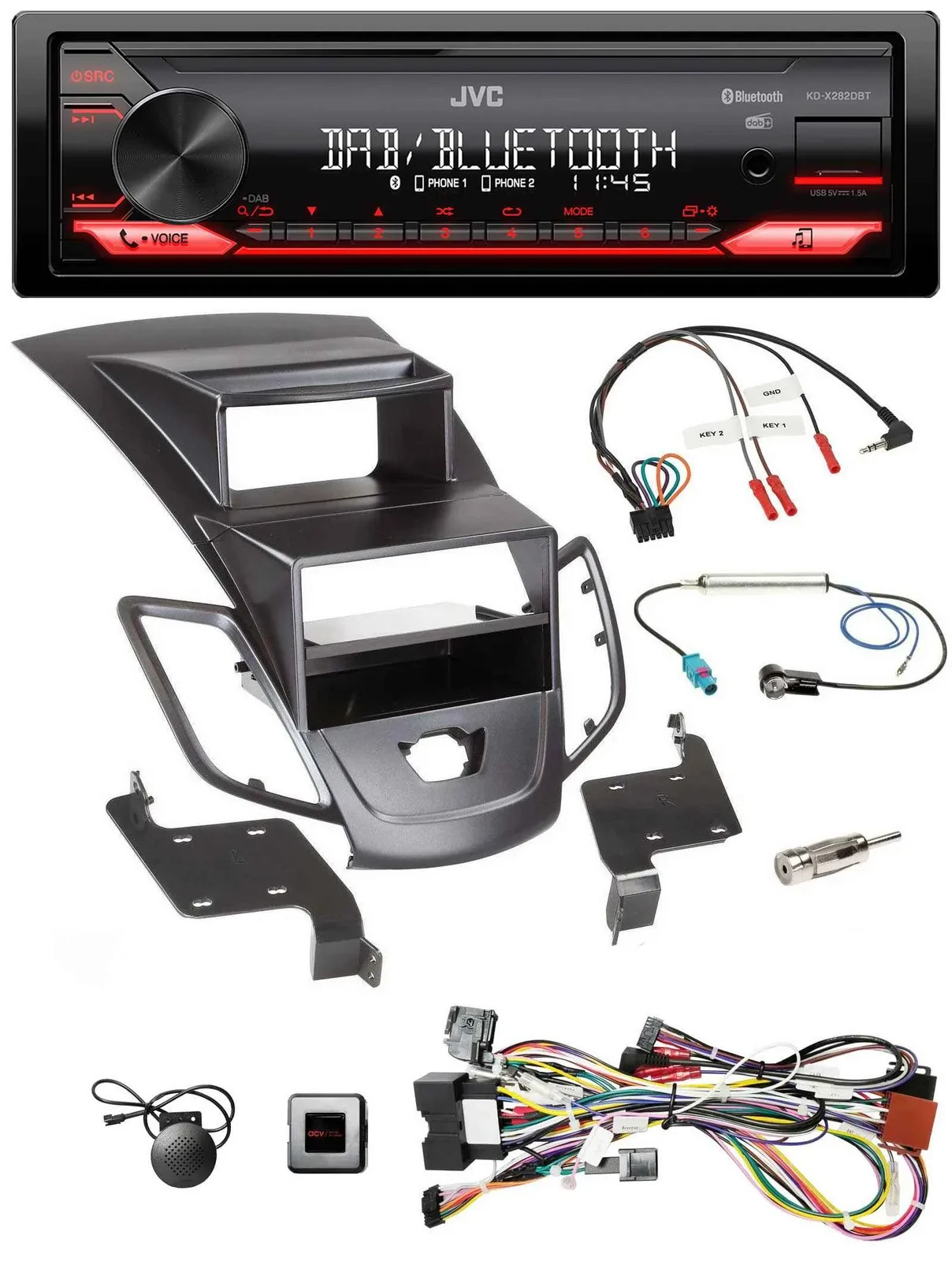 JVC Bluetooth USB DAB Lenkrad Autoradio für Ford Fiesta 08-10 Display schwarz