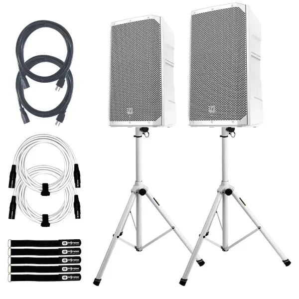 Electro-Voice ELX200-12P-W 12" White Active Powered Speakers Pair w White Stands