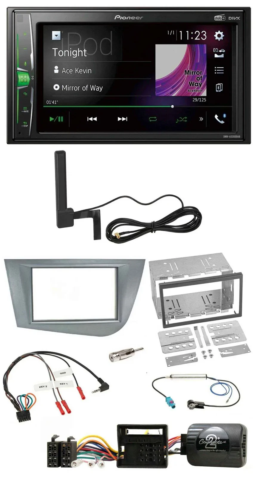 Pioneer MP3 DAB Lenkrad 2DIN Bluetooth Autoradio für Seat Leon 2005-2012 silber