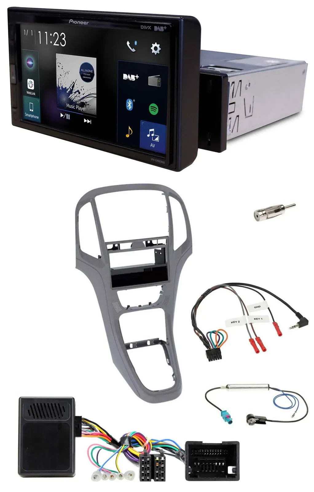 Pioneer DAB Lenkrad Bluetooth USB Autoradio für Opel Astra J ab 2009 Titan grau