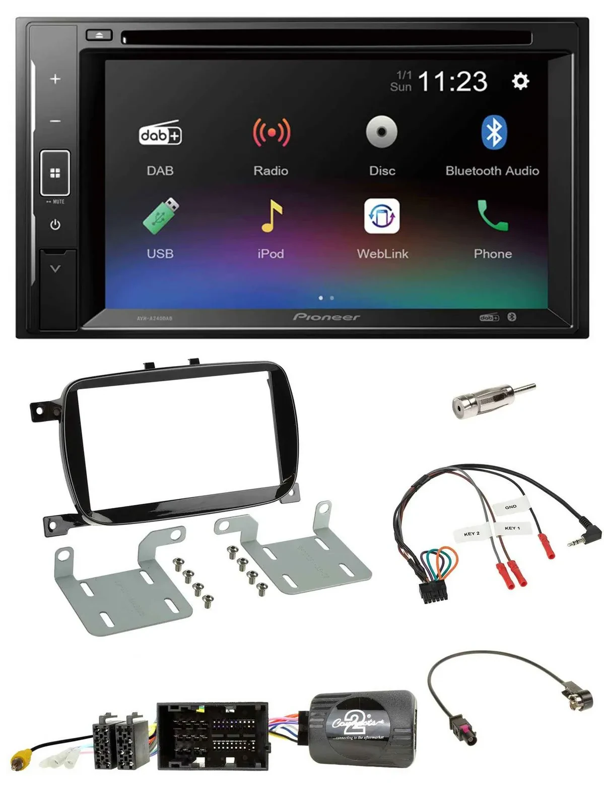 Автомагнитола Pioneer для Fiat 500X (с 2016, Facelift) 2 DIN, Bluetooth, USB, DAB, DVD, поддержка кнопок на руле