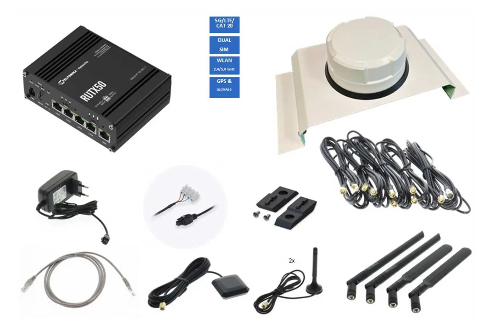 Teltonika 5G WLAN Router RUTX50B ANT515 weiß Träger 15907 TEL-RUTX50B-515-7