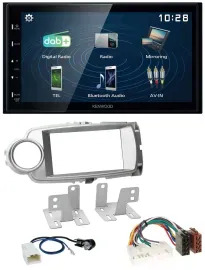 Автомагнитола для Toyota Yaris (2011–2014) Kenwood 2DIN Bluetooth, MP3, USB, DAB, серебристая