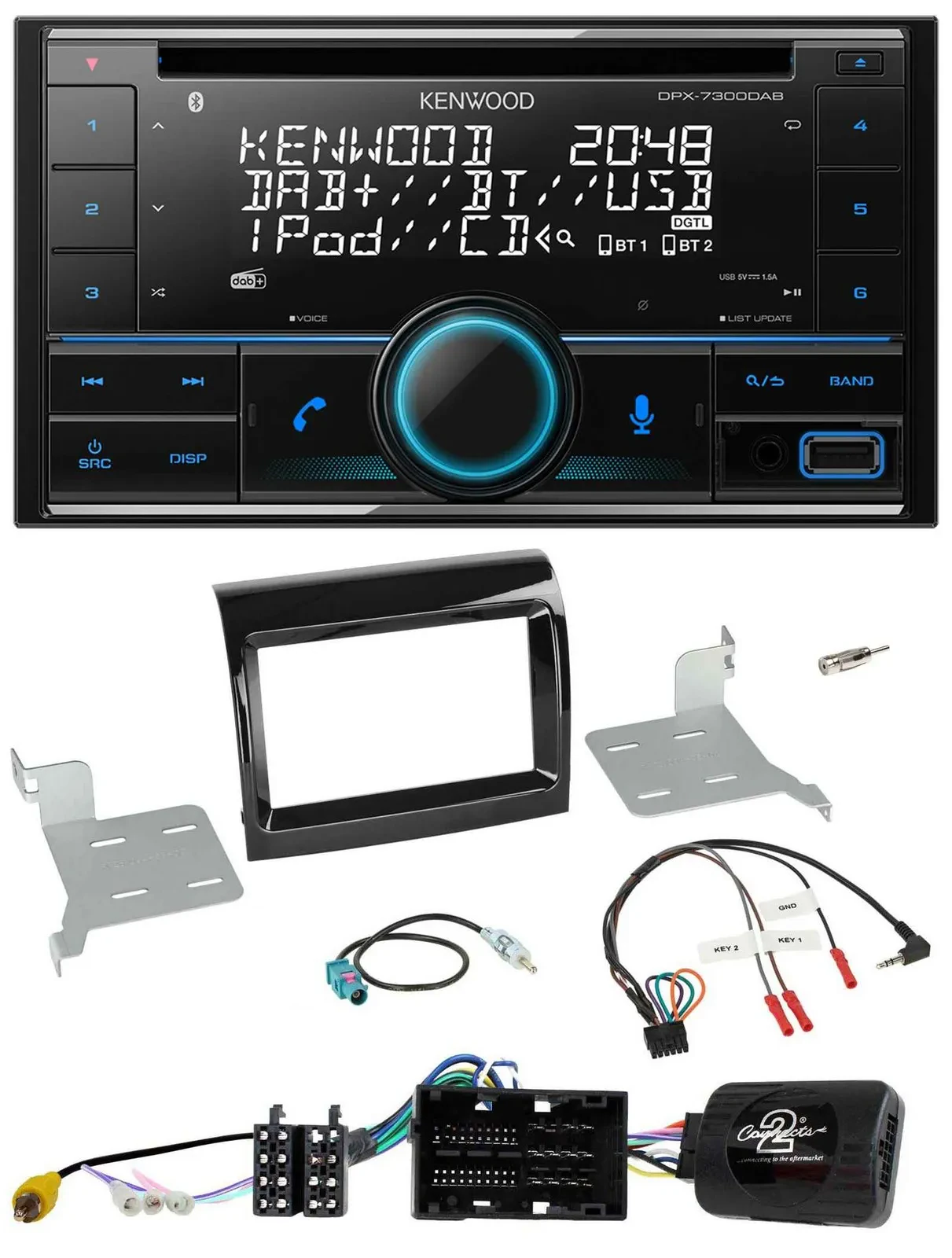 Автомагнитола для Citroen/Fiat/Peugeot Kenwood CD, 2DIN, DAB, USB, Bluetooth, поддержка управления на руле
