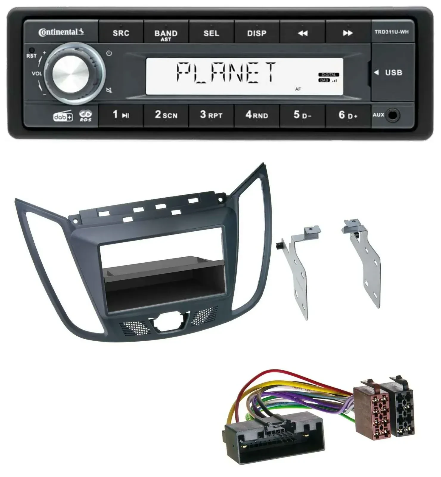 Автомагнитола Continental 1-DIN MP3 USB AUX DAB для Ford C-Max/Kuga тёмно-серая