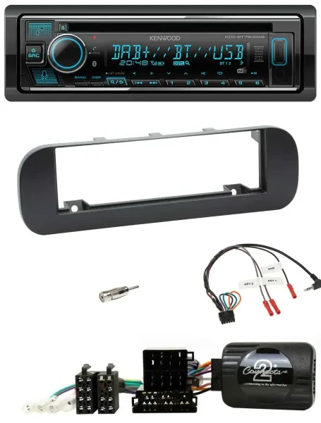 Kenwood Lenkrad Bluetooth DAB USB CD Autoradio für Fiat Panda 2012-2020 schwarz