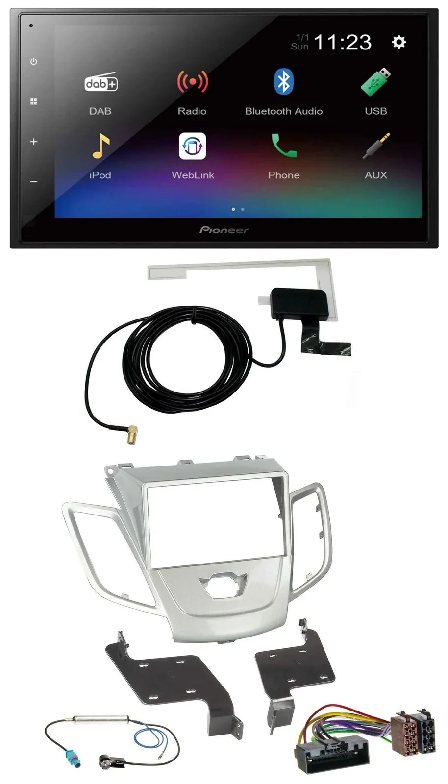 Pioneer DAB MP3 Bluetooth 2DIN USB Autoradio für Ford Fiesta 2010-2017 silber
