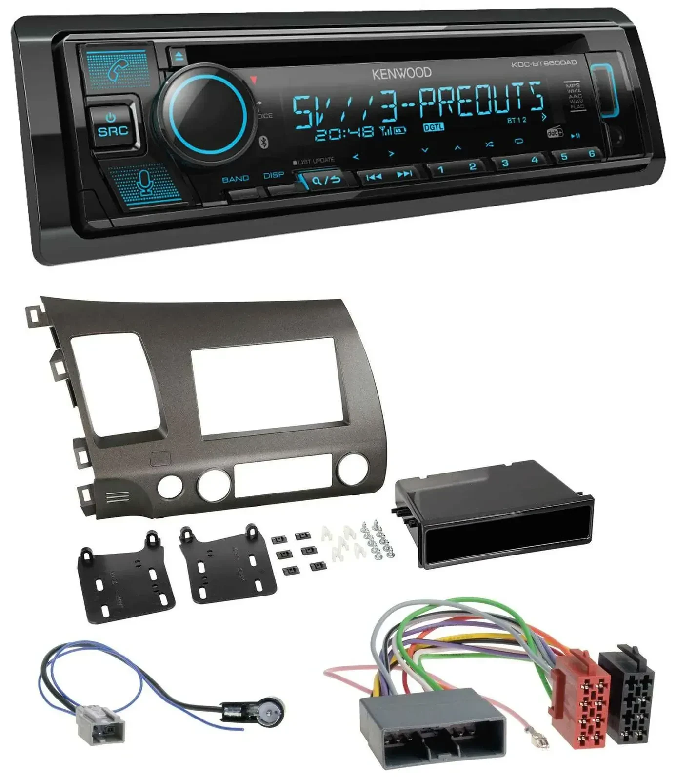 Автомагнитола для Honda Civic Hybrid FD3 (2006–2010) Kenwood Bluetooth USB CD MP3 DAB, антрацит