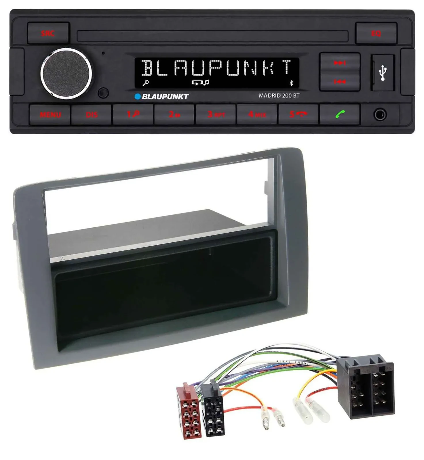 Blaupunkt USB AUX Bluetooth MP3 Autoradio für Fiat Idea (350, 03-11) - grau