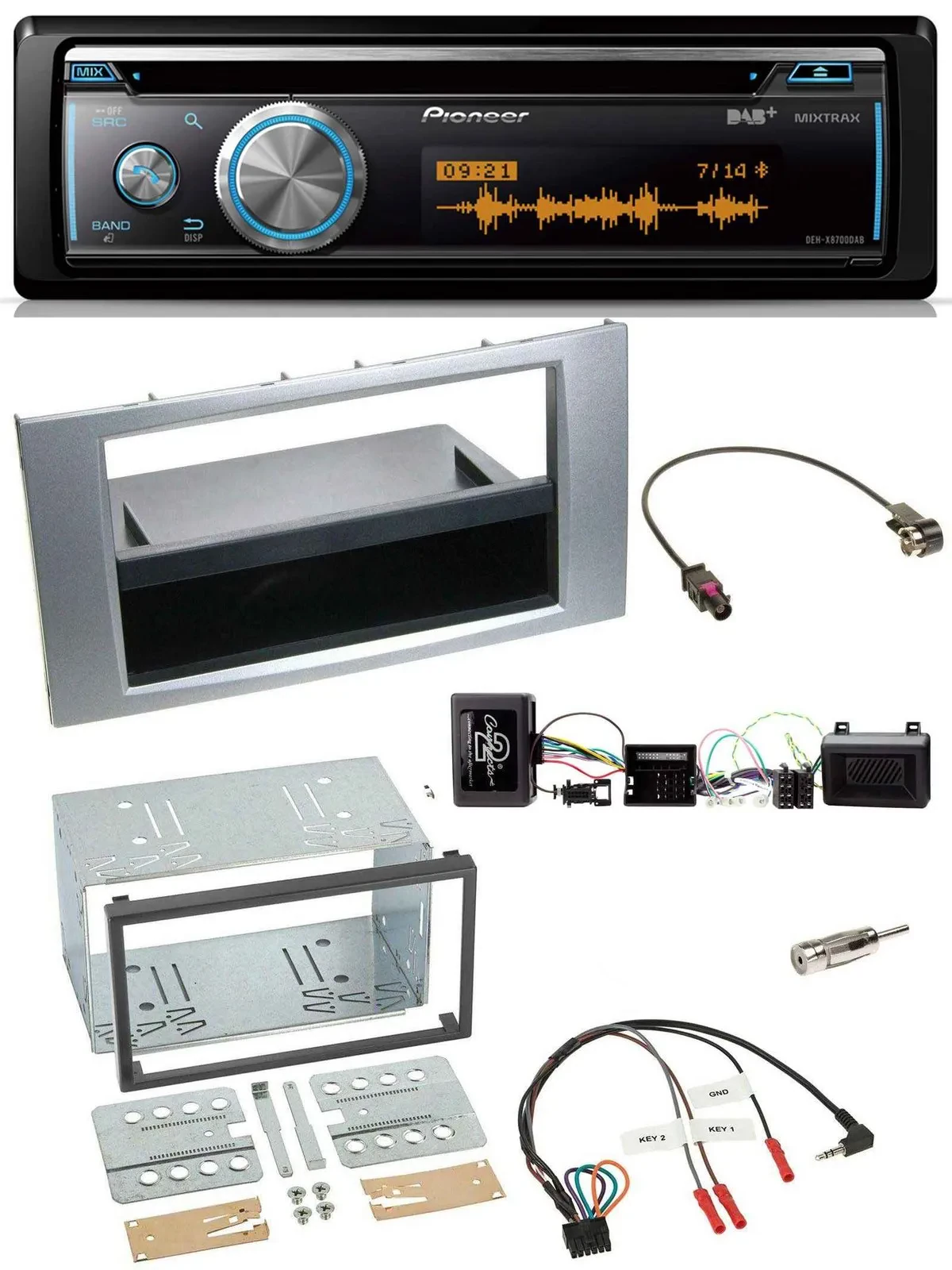Pioneer Lenkrad DAB USB CD Bluetooth Autoradio für Ford Kuga 2008-2012 silber