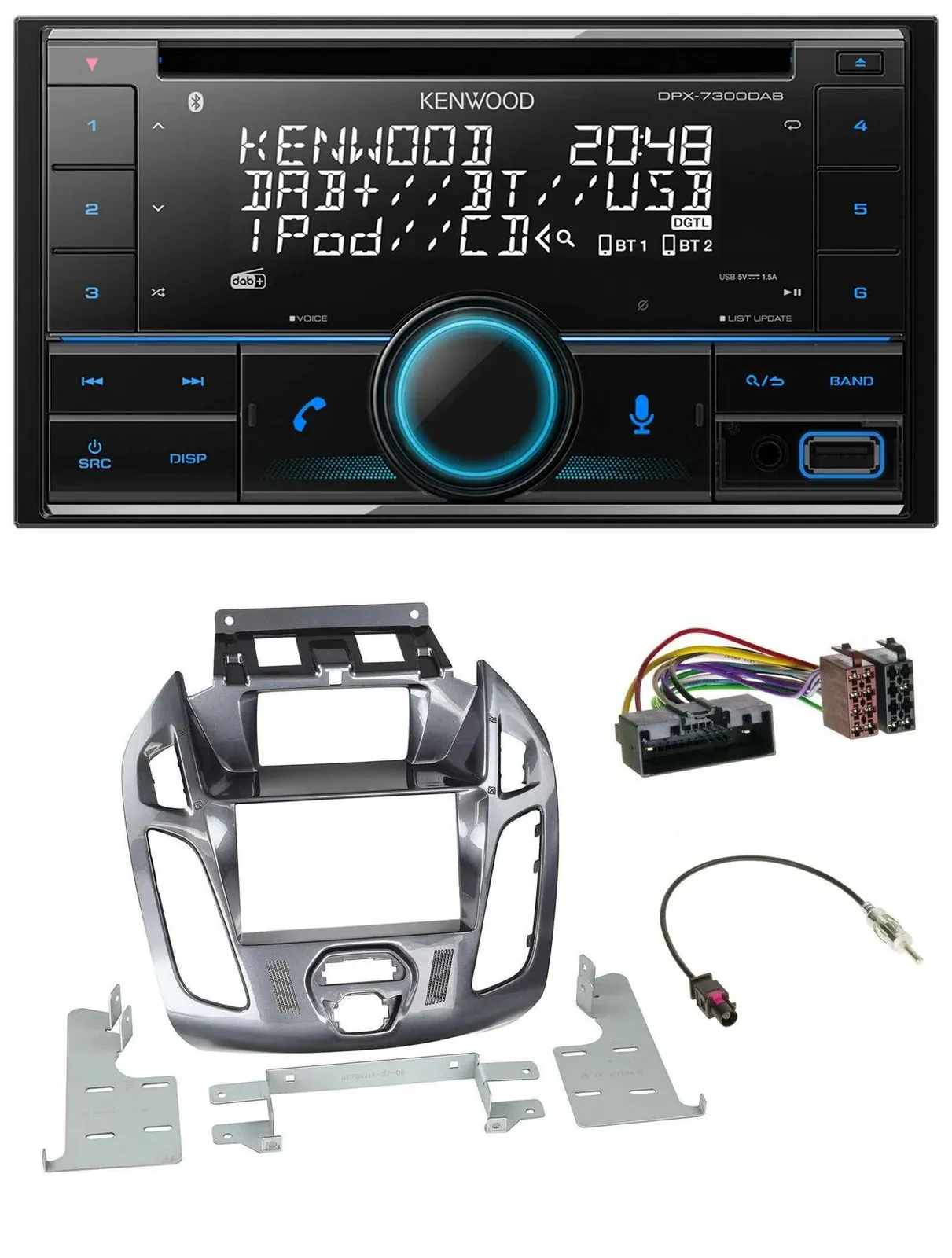 Kenwood CD 2DIN DAB USB MP3 Bluetooth Autoradio für Ford Transit Connect mit Dis