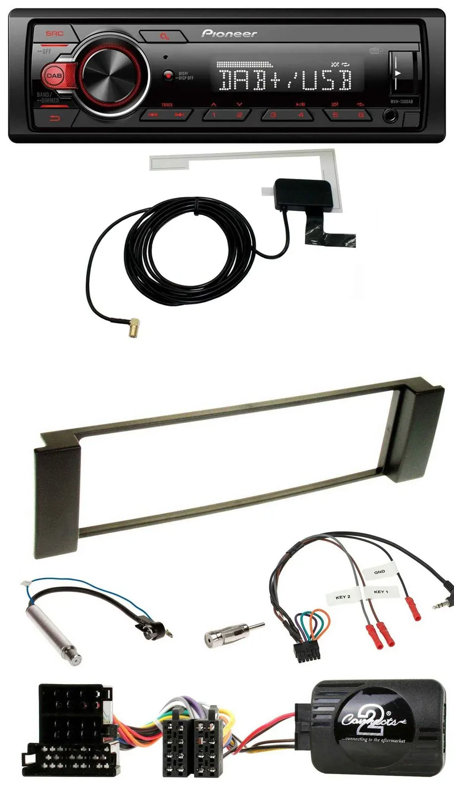 Автомагнитола для Audi A3/A6 2000–2004 Pioneer 1DIN, MP3, DAB, USB, совместима с кнопками на руле