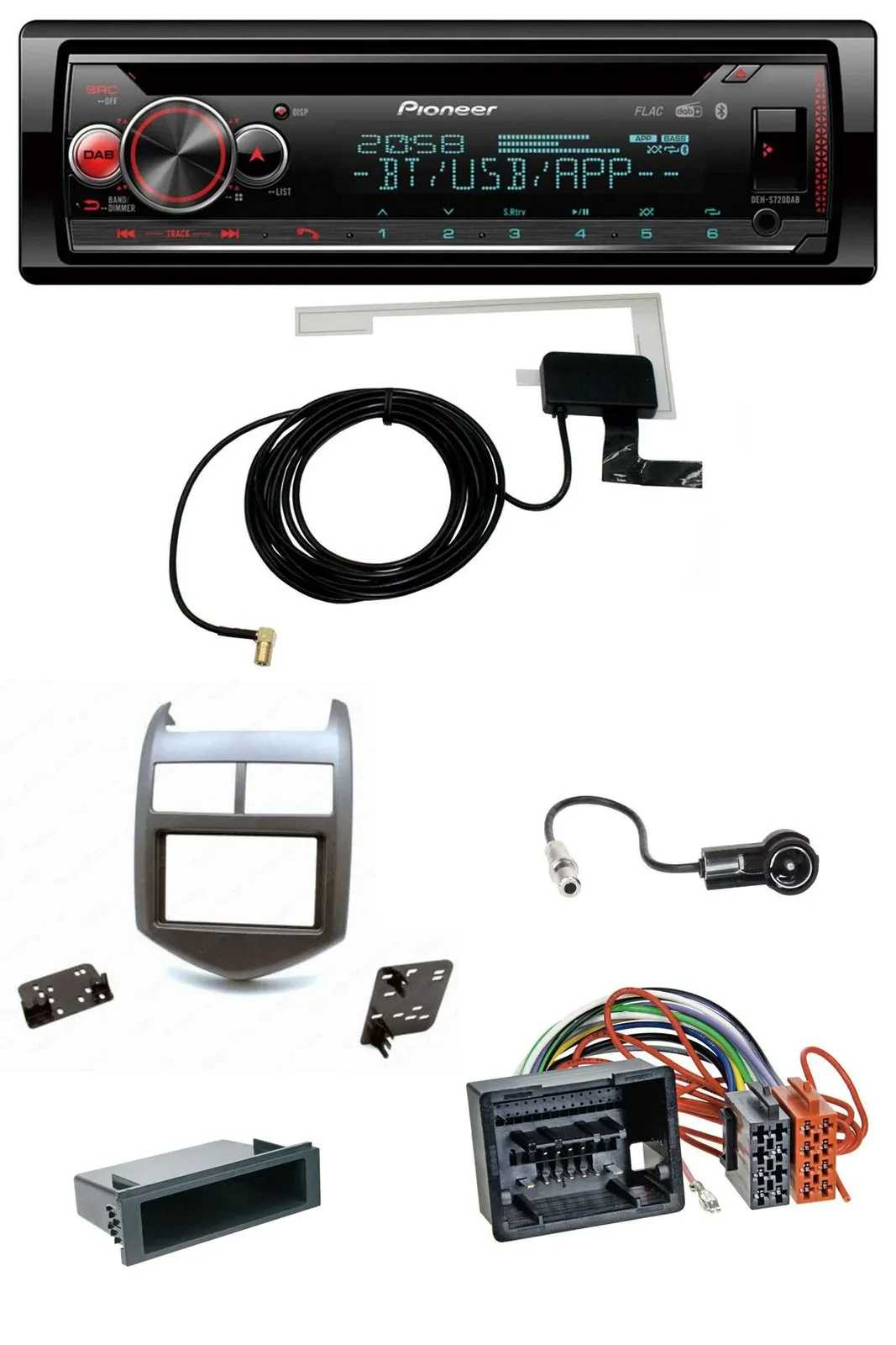 Автомагнитола для Chevrolet Aveo/Sonic (с 2011) Pioneer CD, MP3, USB, Bluetooth, DAB, тёмный