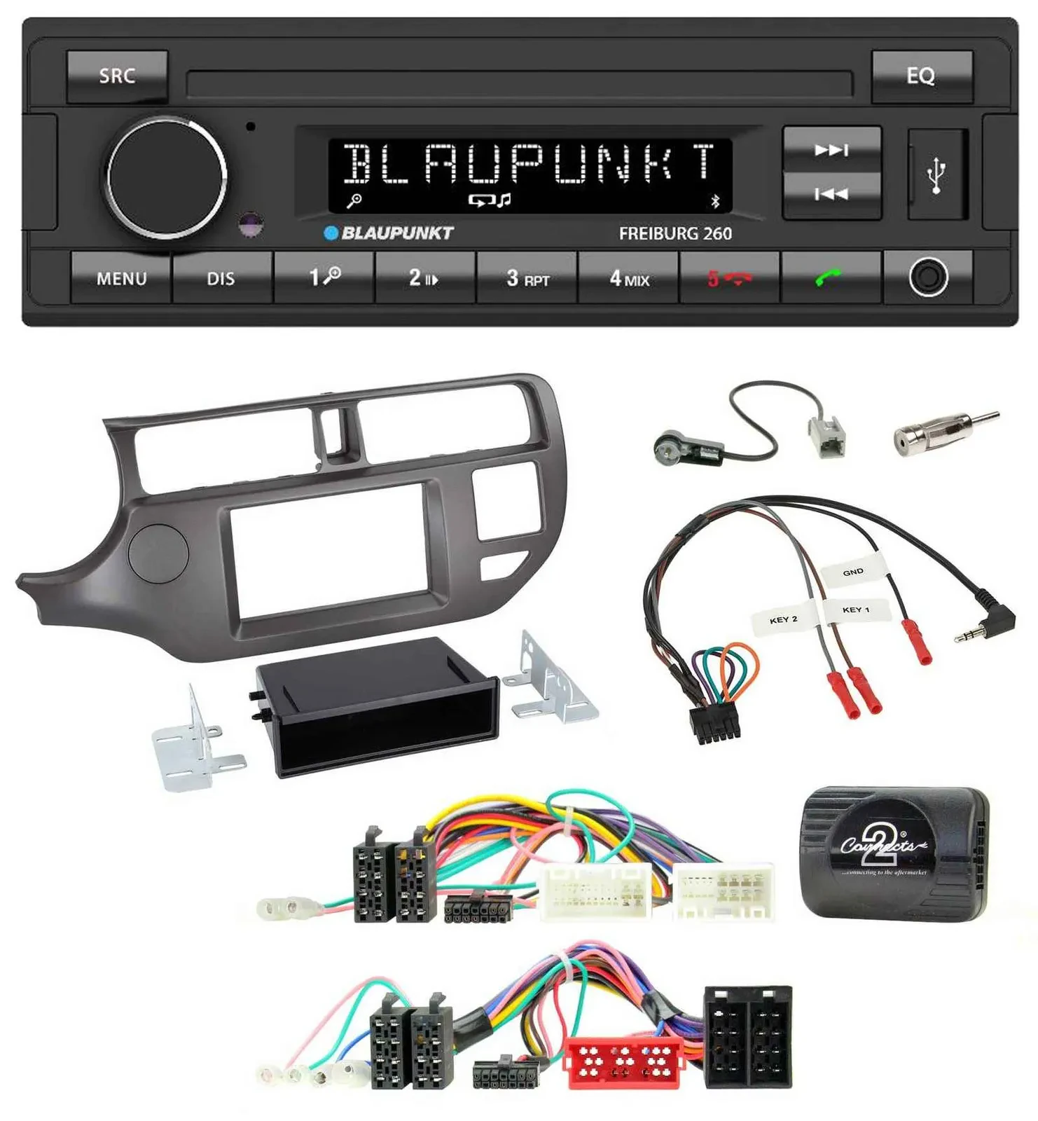 Blaupunkt Lenkrad Bluetooth MP3 USB Autoradio für Kia Rio UB 2011-2015 anthrazit
