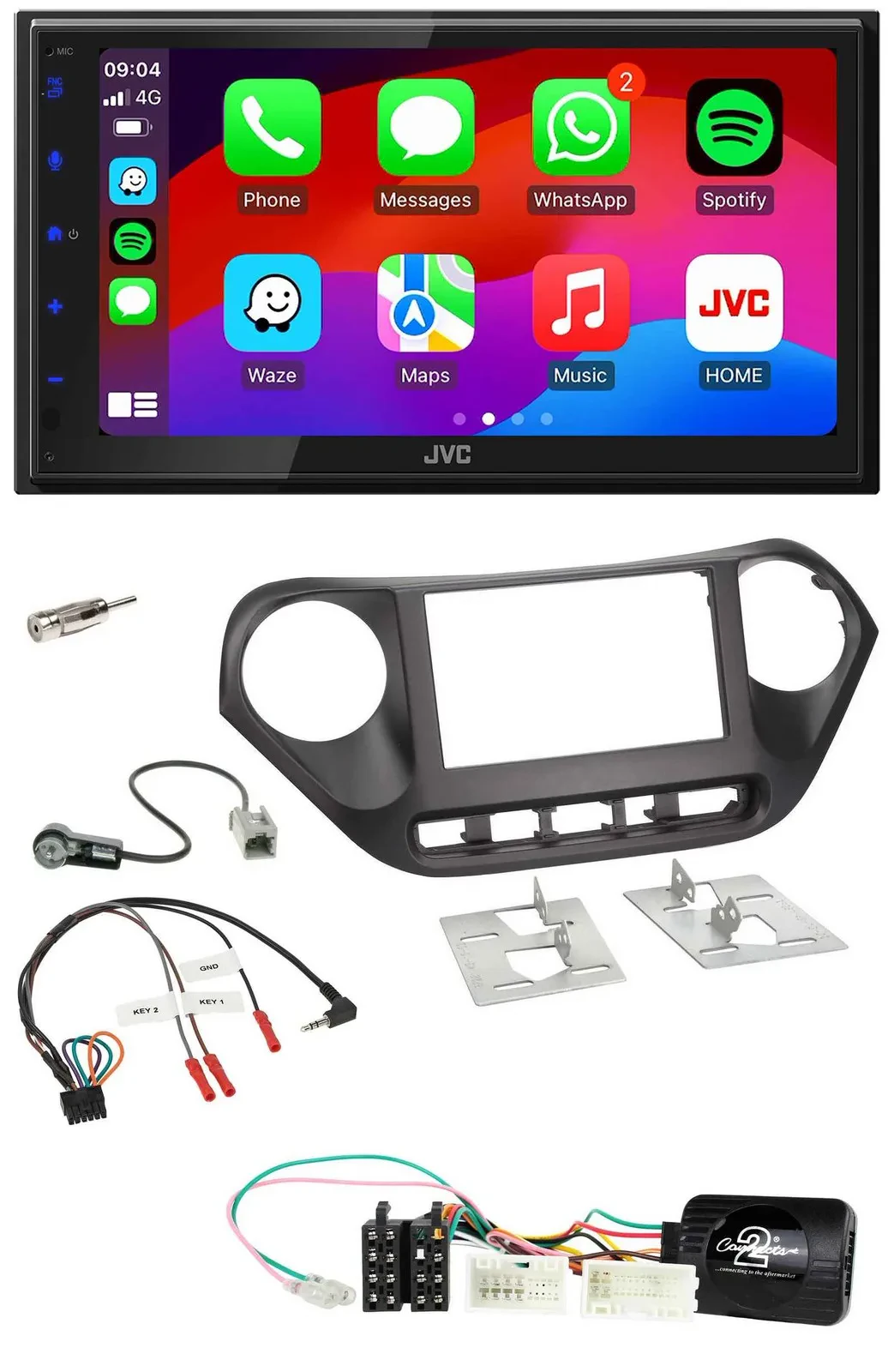 JVC Bluetooth USB Lenkrad 2DIN DAB Autoradio für Hyundai i10 ab 2014