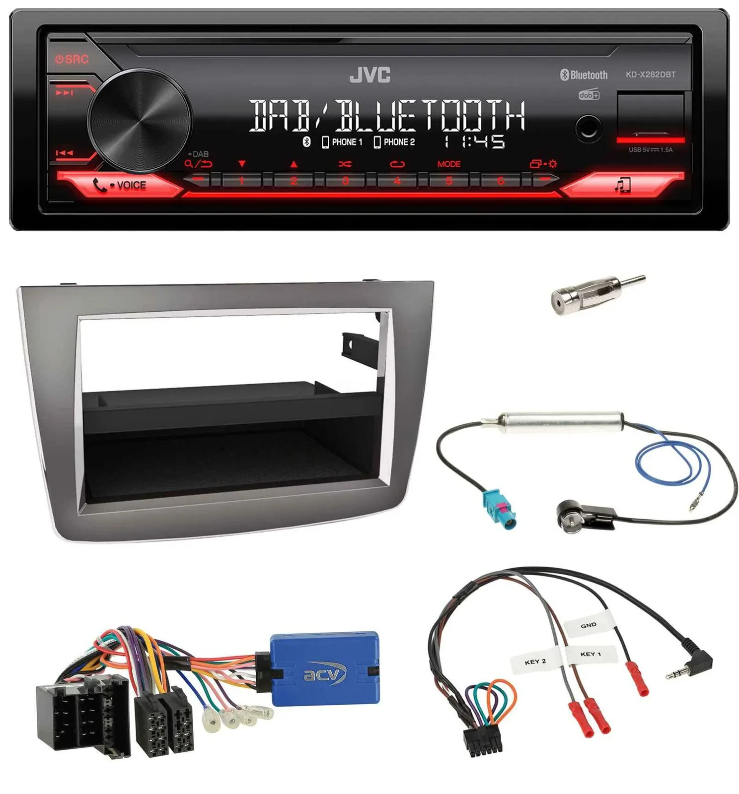 JVC Bluetooth USB DAB Lenkrad Autoradio für Alfa Romeo Mito 955 13-18 ISO silber
