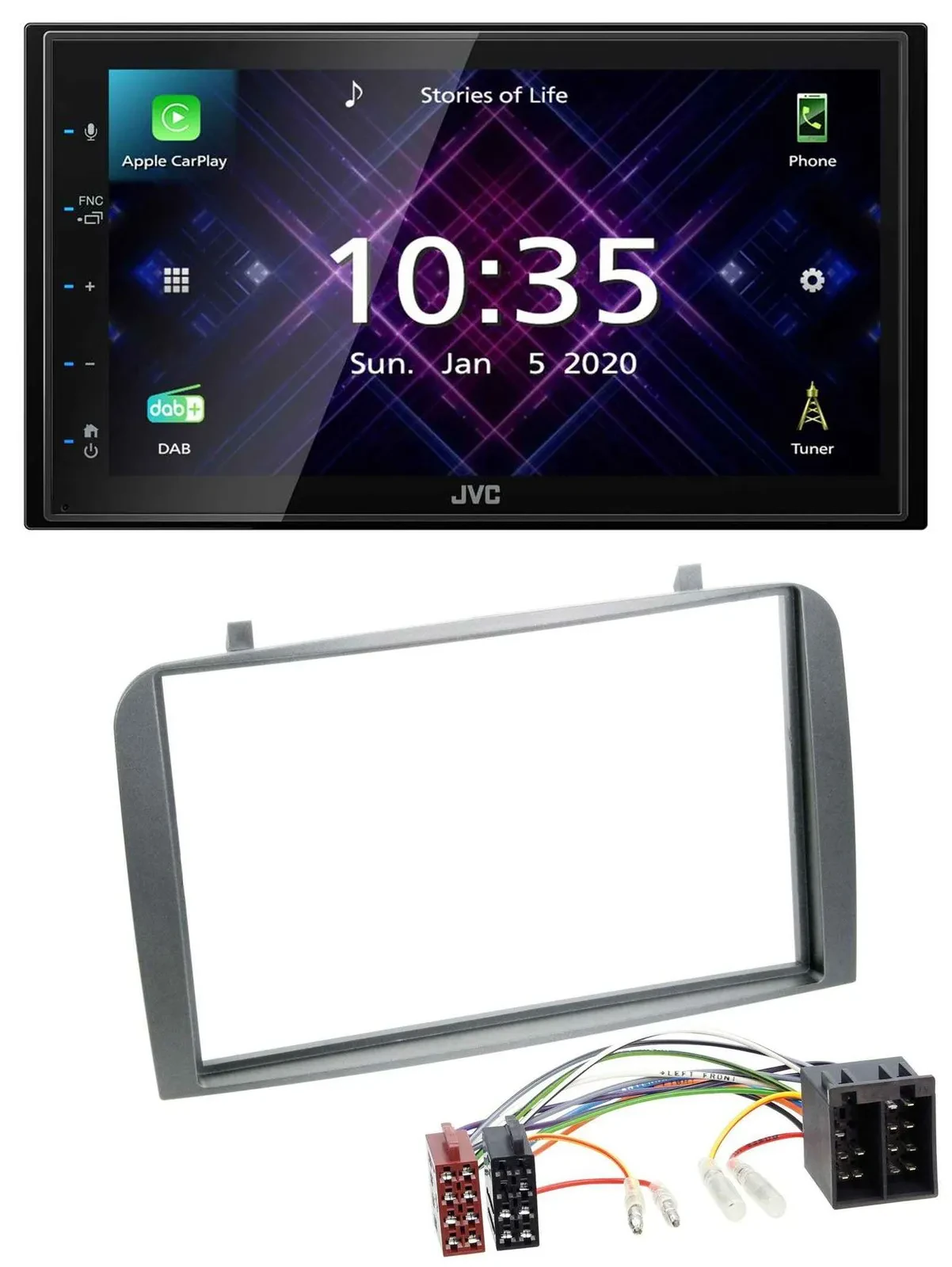 Автомагнитола JVC 2-DIN, DAB, MP3, Bluetooth, USB для Alfa Romeo GT/147 (2000–2010), антрацит