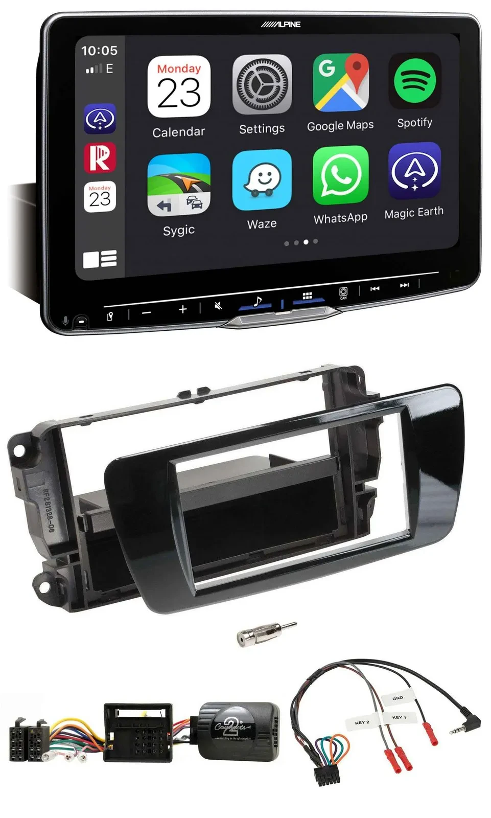 Автомагнитола Alpine Bluetooth, USB, DAB, поддержка управления на руле, для Seat Ibiza, черный глянец (piano black)