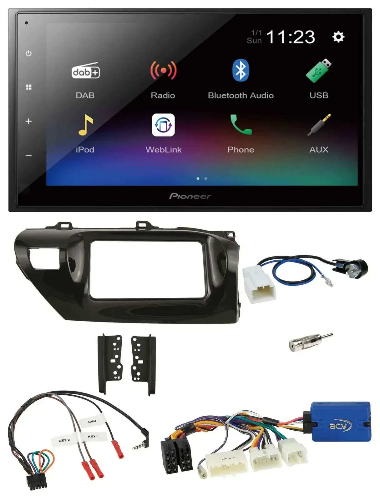 Автомагнитола Pioneer 2 DIN, Bluetooth, USB, DAB, для Toyota Hilux 2015–2020, поддержка управления на руле