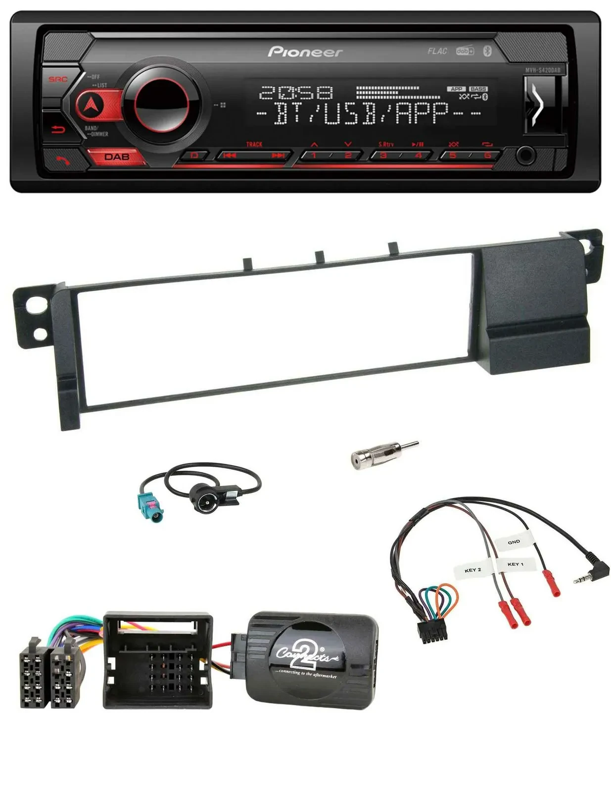 Pioneer Lenkrad USB DAB Bluetooth Autoradio für BMW 3er E46 2001-2007 Quadlock