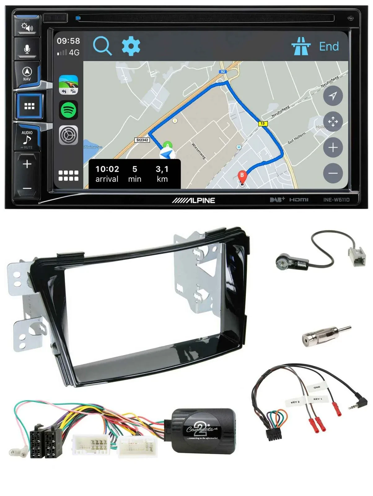 Автомагнитола Alpine 2DIN, DAB, TMC, Bluetooth, USB, навигация, для Hyundai i40 (с 2011, VF), поддержка управления на руле