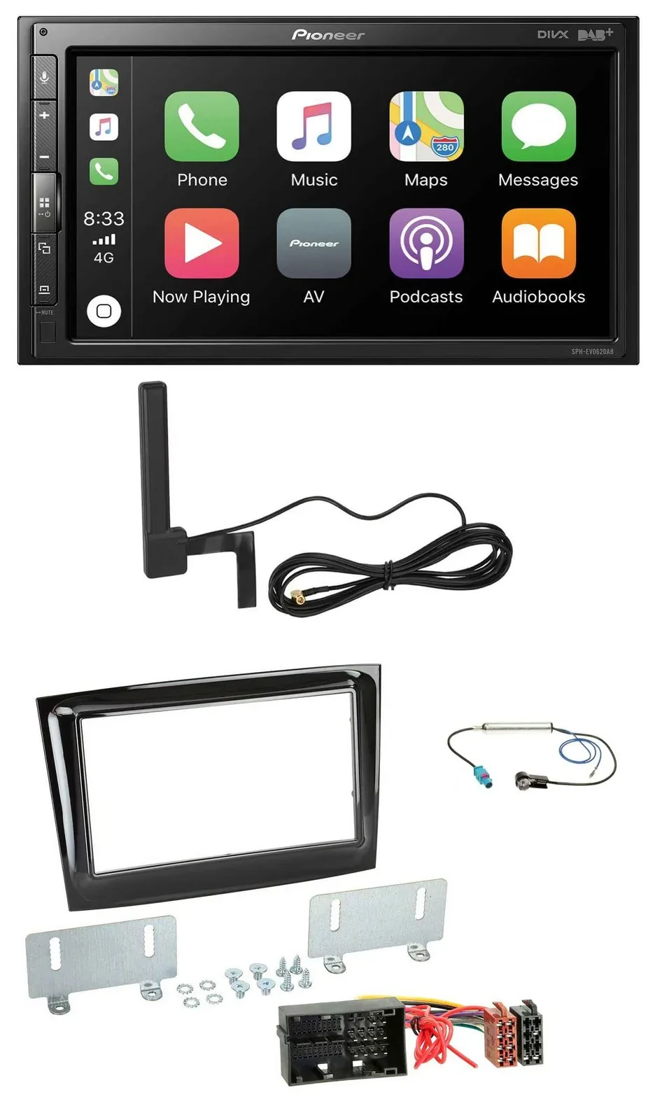 Автомагнитола для Fiat Doblo (с 2015) Pioneer 2-DIN USB Bluetooth DAB MP3 чёрный глянец