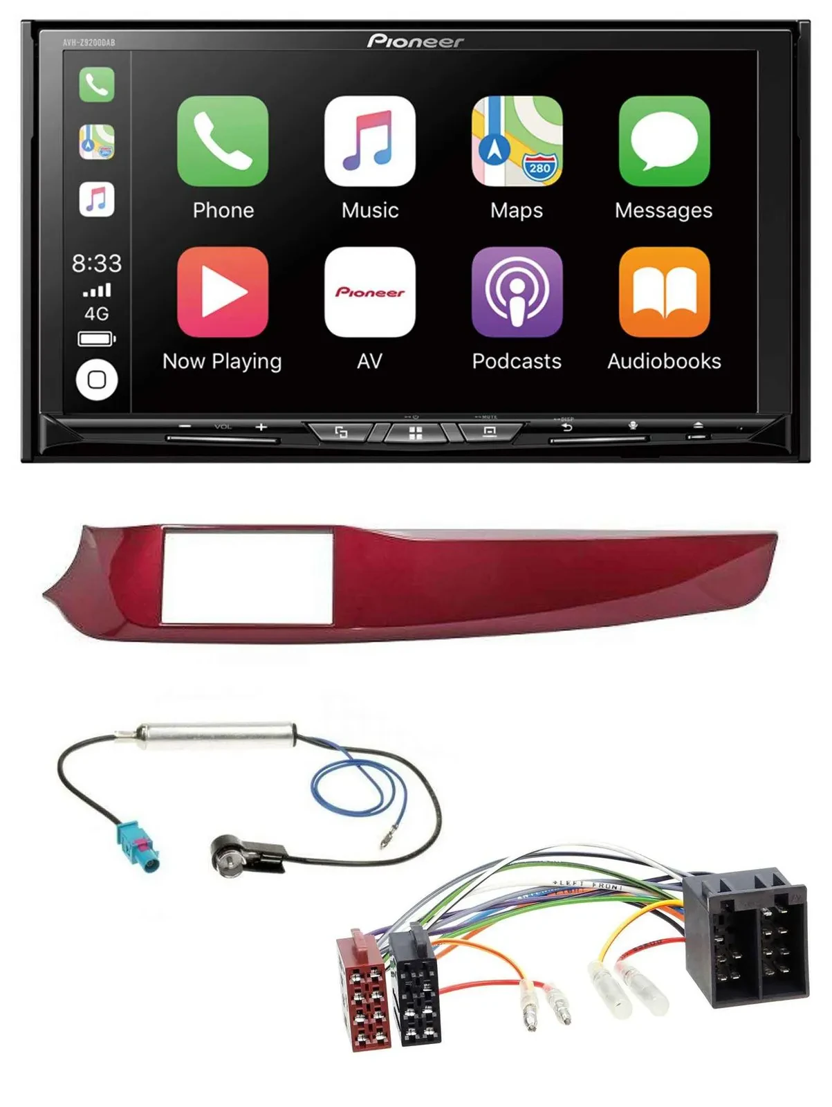 Автомагнитола Pioneer 2DIN MP3 USB DAB DVD Bluetooth для Alfa Romeo Giulietta (2010–2013), красный глянец