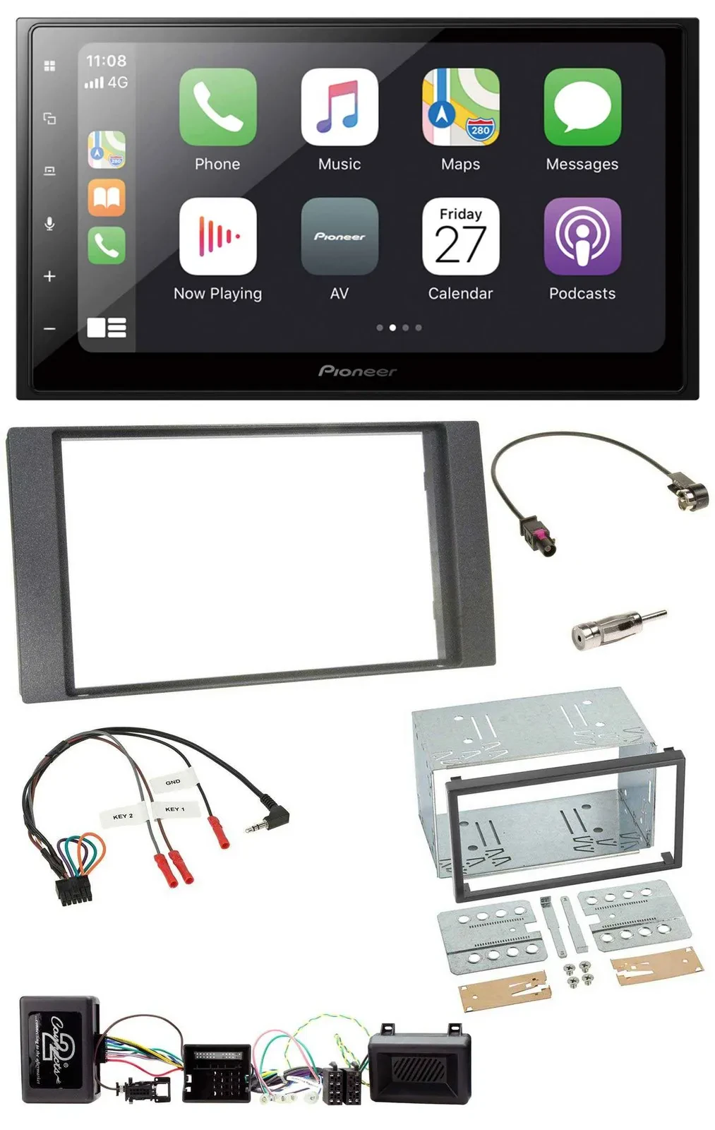Автомагнитола Pioneer 2DIN Bluetooth DAB USB для Ford Kuga 2008–2012 антрацит, с поддержкой кнопок на руле