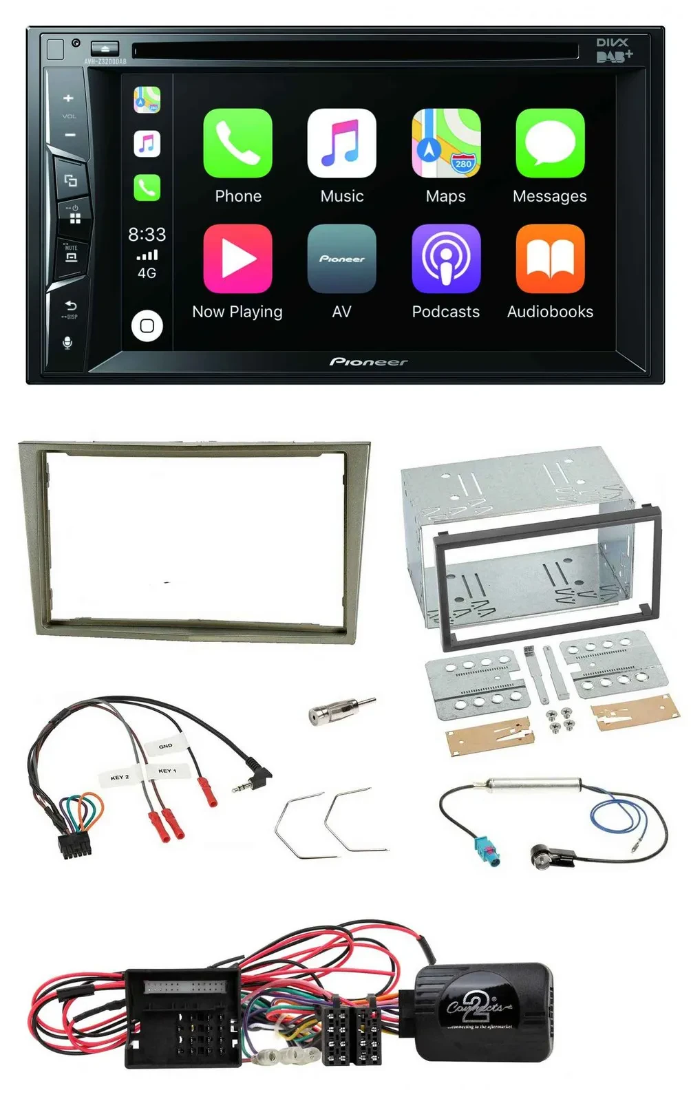 Pioneer Lenkrad USB DVD Bluetooth DAB 2DIN Autoradio für Opel Corsa D satin-ston