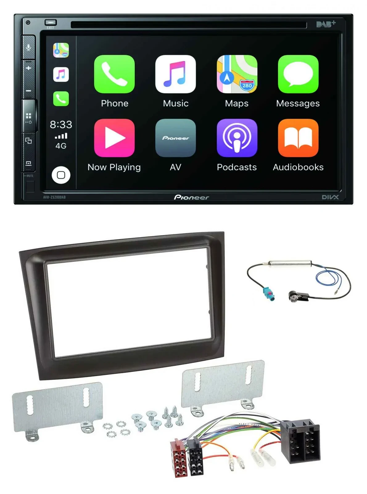 Автомагнитола для Fiat Doblo (с 2015) Pioneer 2-DIN, DVD, DAB, Bluetooth, USB, черная