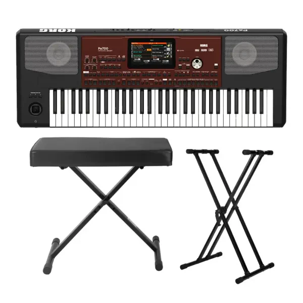 Korg PA700 61-Key Arranger Keyboard with Knox X-Style Bench and Double X Stand
