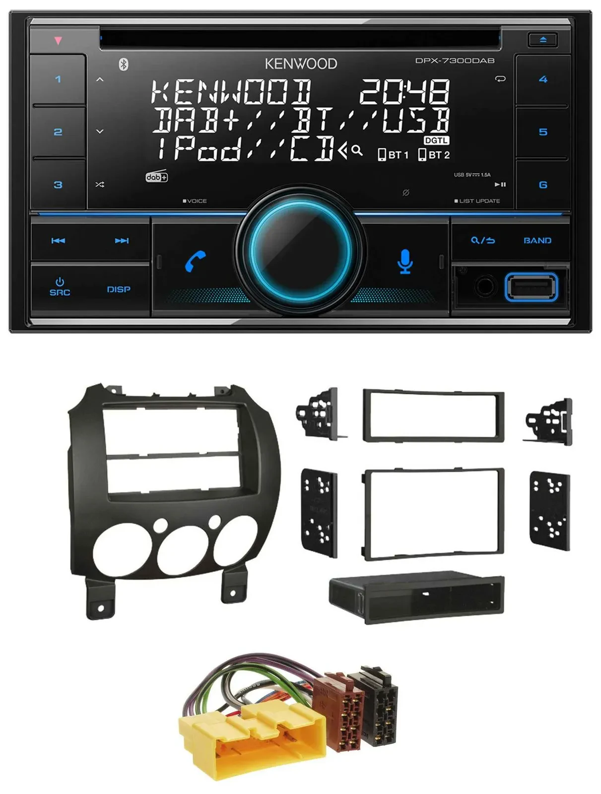 Автомагнитола Kenwood для Mazda 2 (с 2007) 2 DIN, CD, DAB, USB, MP3, Bluetooth