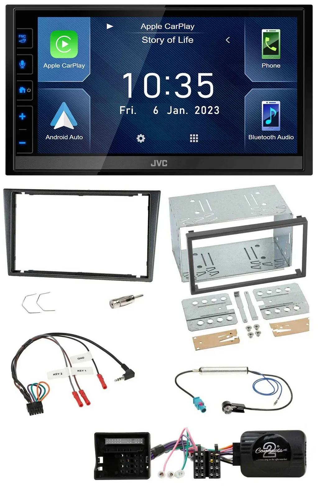 JVC DAB Bluetooth Lenkrad USB 2DIN Autoradio für Opel Tigra Corsa C Meriva grau