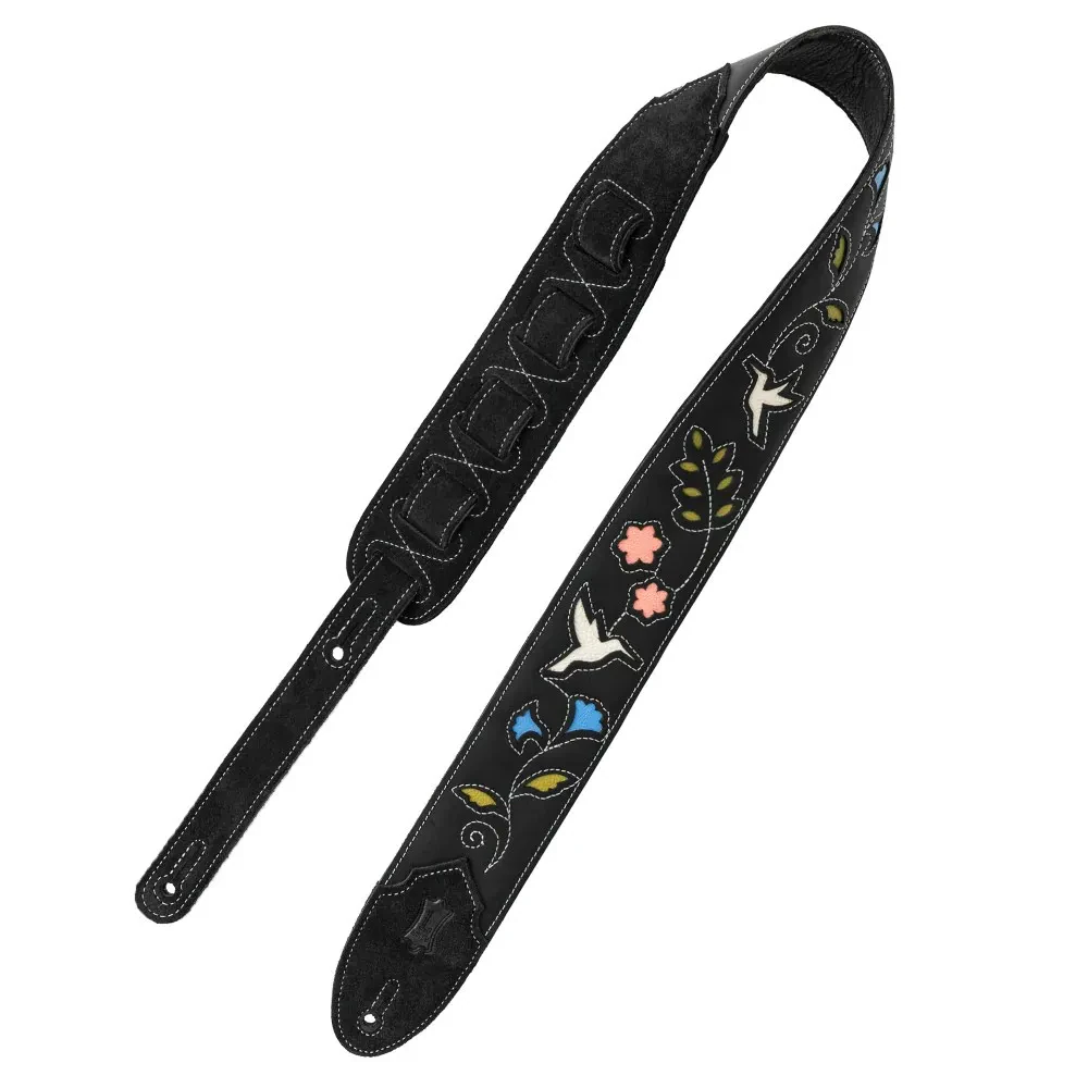 Levy's M4HB Leather 2.5" Guitar Strap, Black Hummingbird