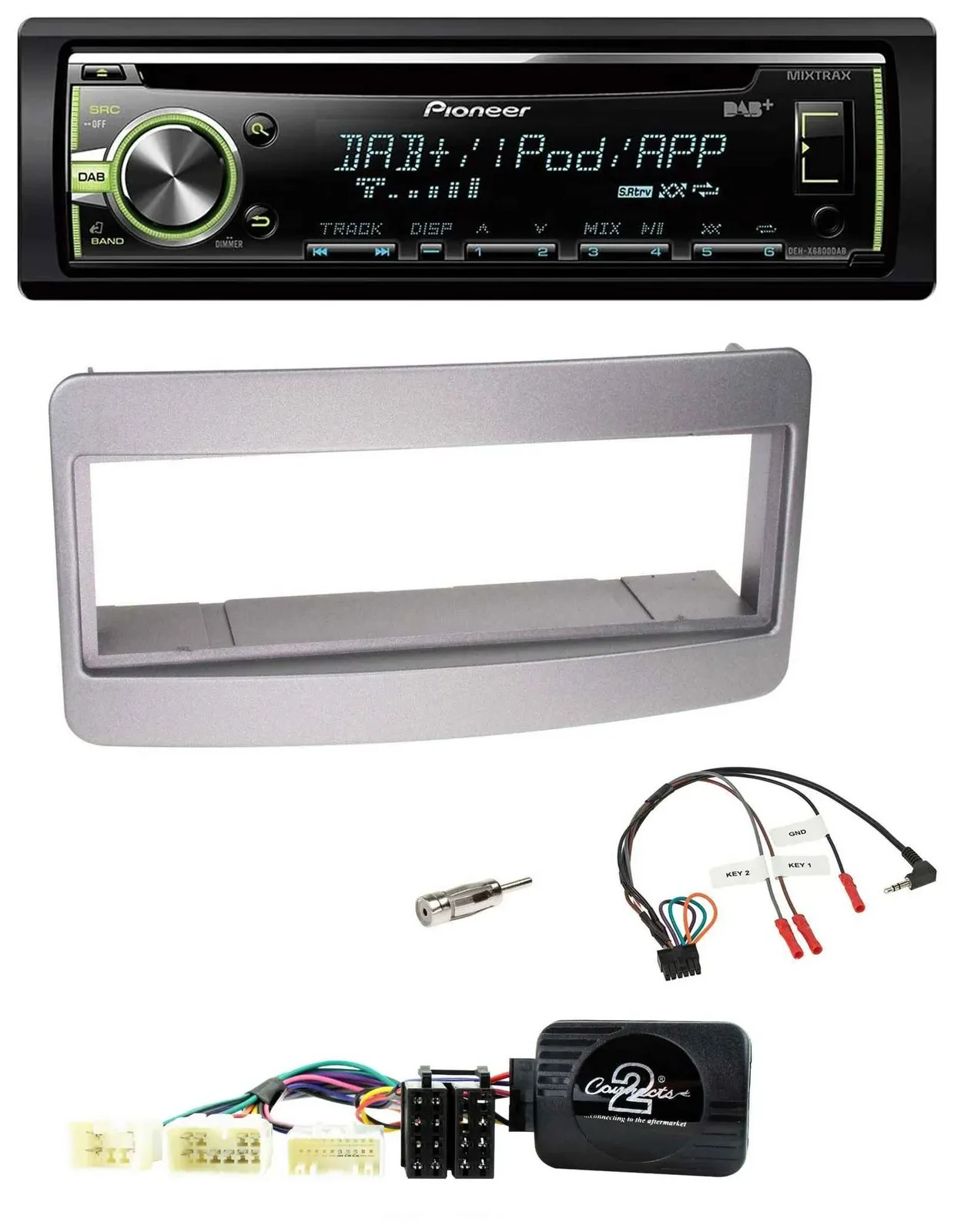 Автомагнитола для Toyota RAV4 (2001–2006) Pioneer DAB USB MP3 CD, поддержка управления на руле, тёмно‑серебристая