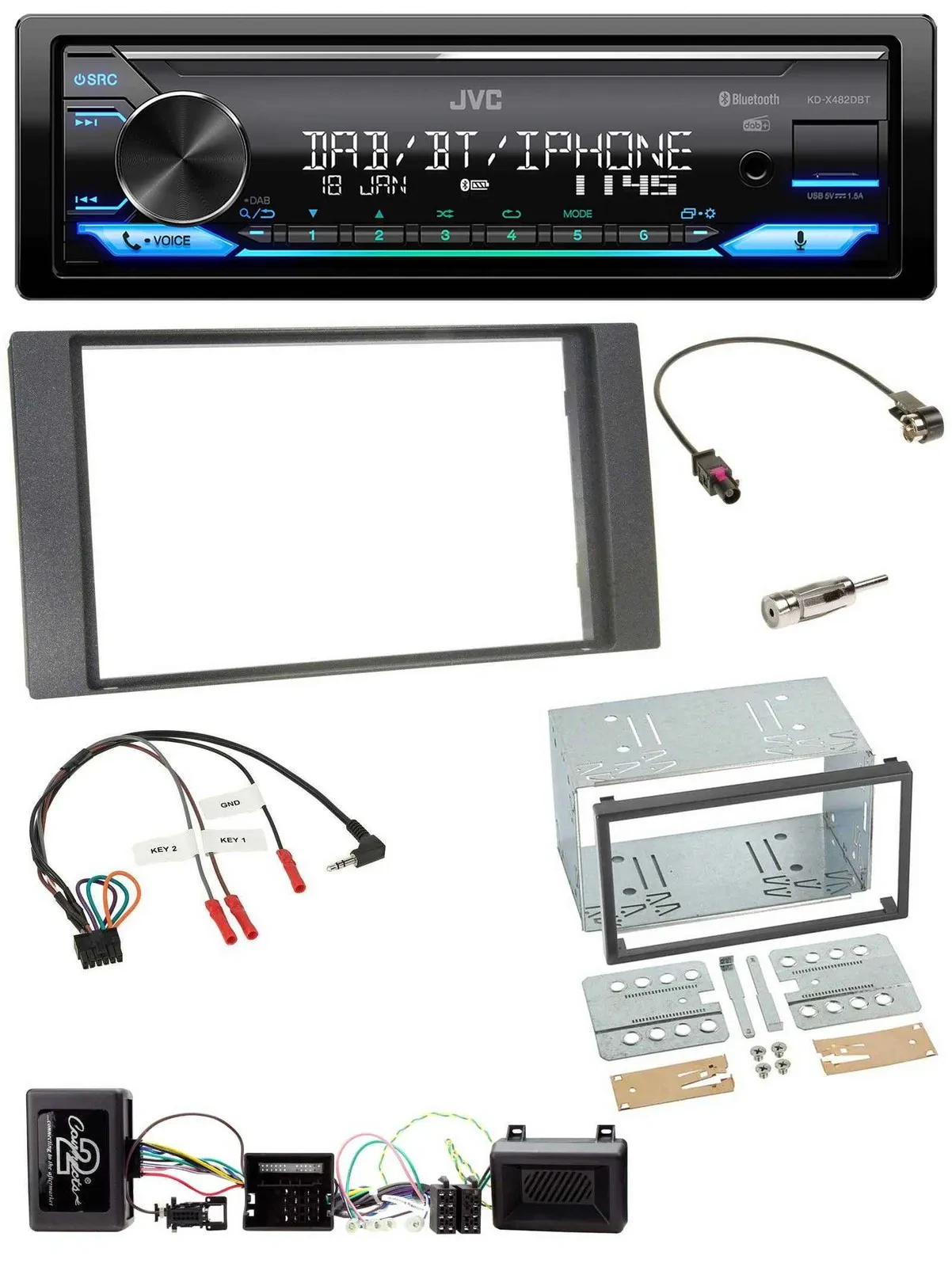 JVC Bluetooth DAB USB Lenkrad Autoradio für Ford Kuga 2008-2012 anthrazit