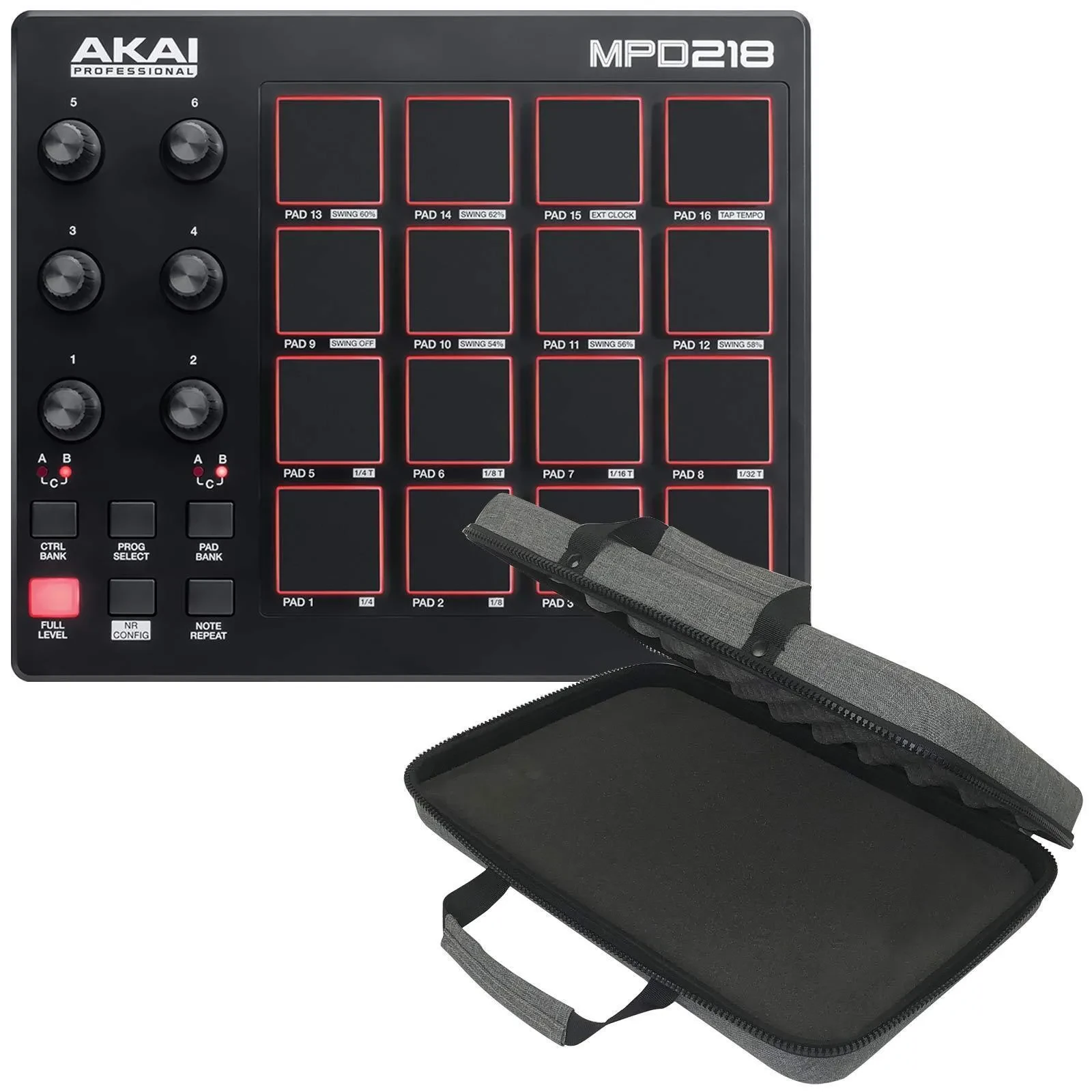 Akai Professional MPD218 MIDI USB Drum Beat Pad Controller with Software + Case