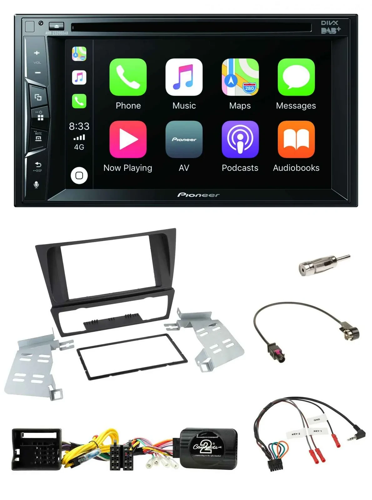 Автомагнитола для BMW 3 Series (E90/E91/E92/E93) Pioneer 2DIN USB DVD Bluetooth DAB