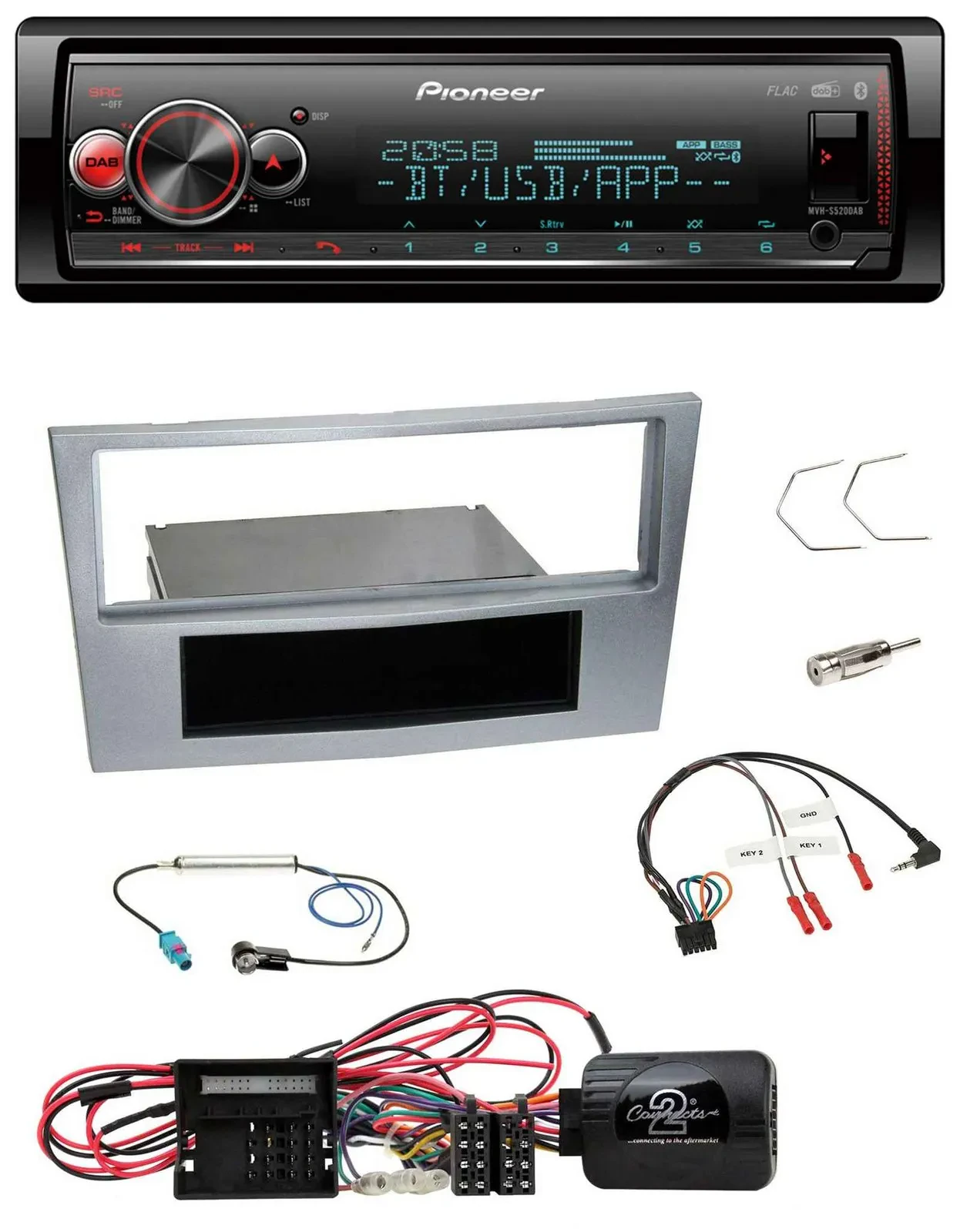Pioneer Bluetooth USB Lenkrad DAB Autoradio für Opel Corsa D matt-chrom 09-14